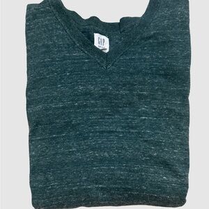 GAP Men's Deep Green V-Neck Long Sleeve Shirt